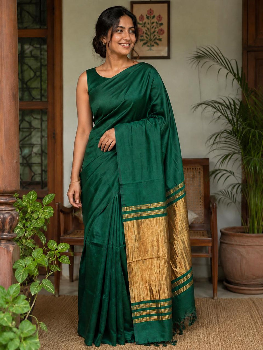 Plain Modal Silk Saree- Emerald Green