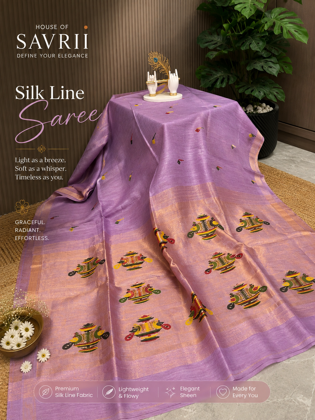 Silk Linen Jamdani Saree-Paithani Inspired