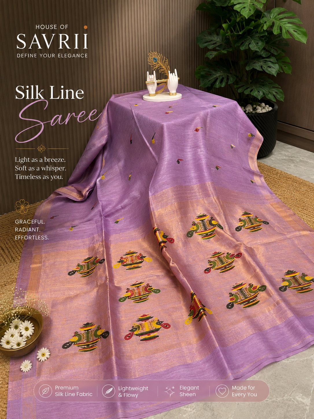 Silk Linen Jamdani Saree-Paithani Inspired