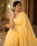 Mul Cotton-  Checkered Saree With Tassel Border Yellow