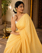Mul Cotton-  Checkered Saree With Tassel Border Yellow