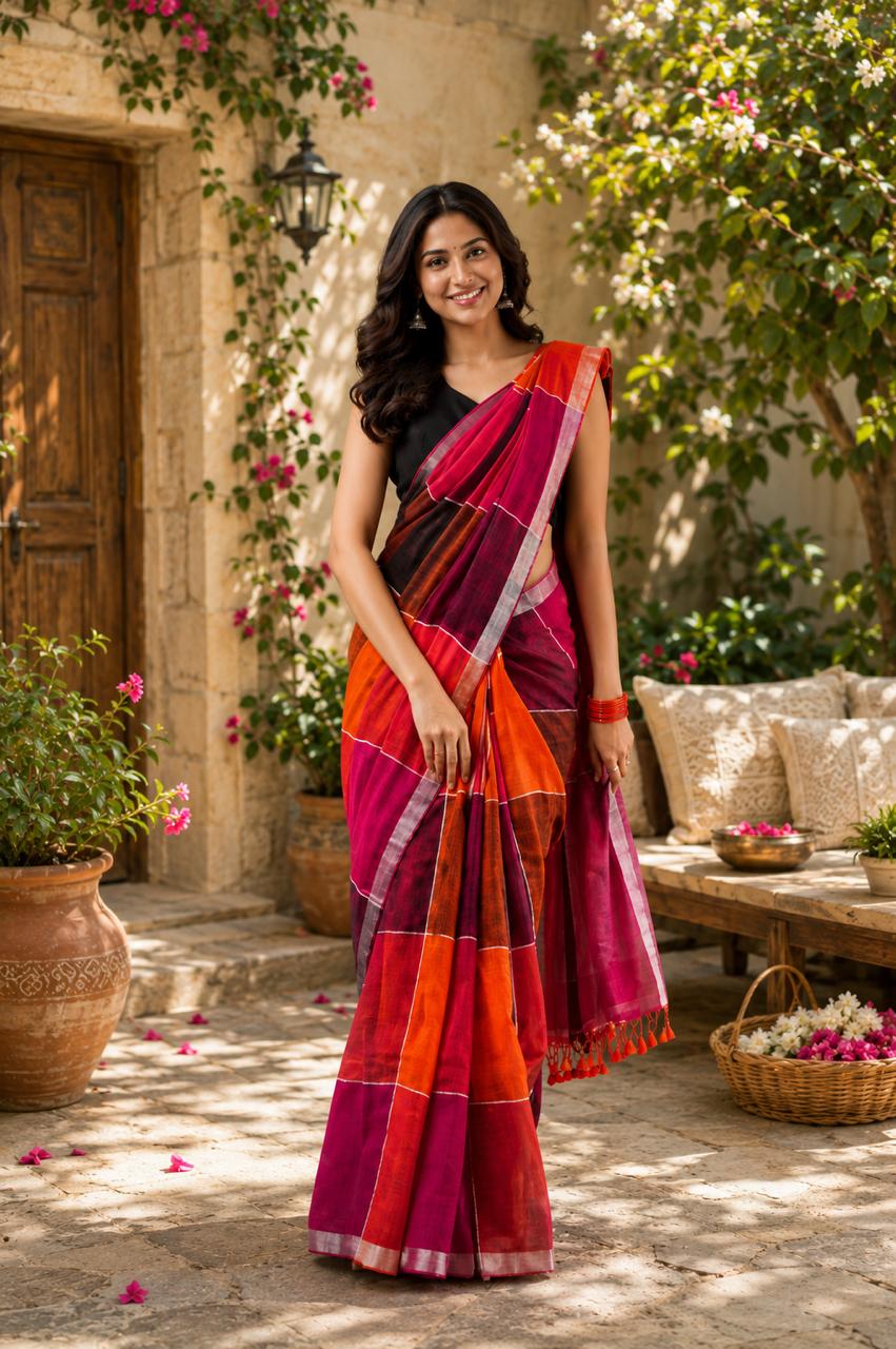 Pure Linen checks- Multicolour
