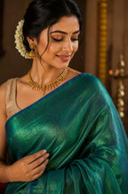 Raga Tissue Cotton Saree Emmerald Green