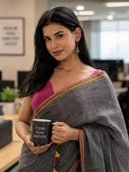 Mul Cotton Kantha Embroidery Saree gray