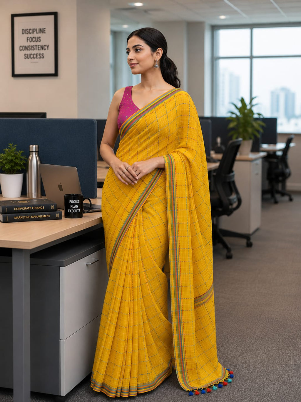 Mul Cotton Kantha Embroidery Saree Yellow
