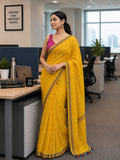 Mul Cotton Kantha Embroidery Saree Yellow