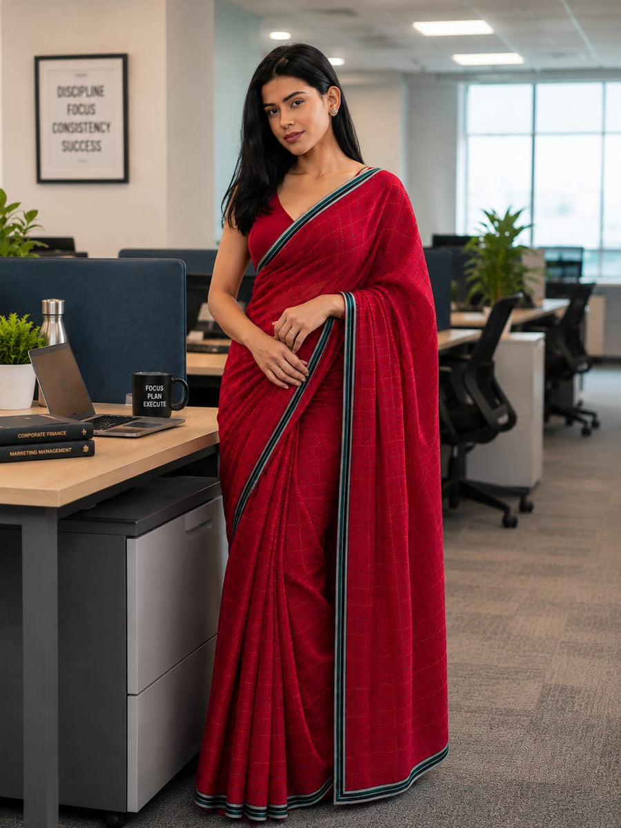 Mul Cotton Kantha Embroidery Saree Red