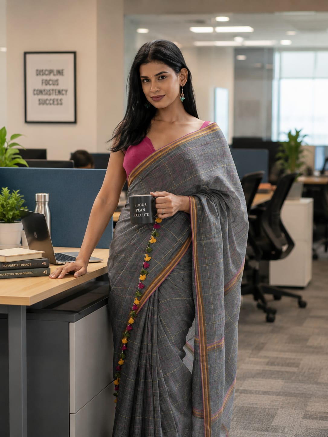 Mul Cotton Kantha Embroidery Saree gray