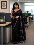 Mul Cotton Kantha Embroidery Saree Black