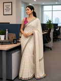 Mul Cotton Kantha Embroidery Saree White