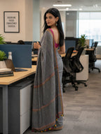 Mul Cotton Kantha Embroidery Saree gray
