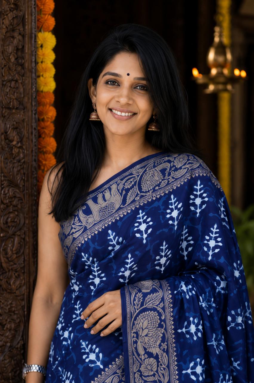 Dola Silk Saree indigo