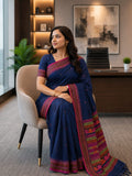 Assam Khadi Cotton Saree Navy