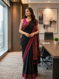 Assam Khadi Cotton Saree Black