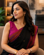 Assam Khadi Cotton Saree Black