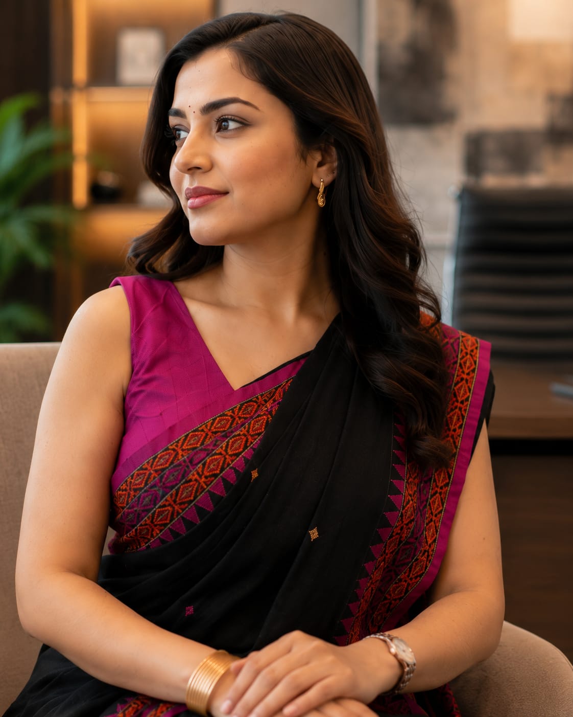 Assam Khadi Cotton Saree Black