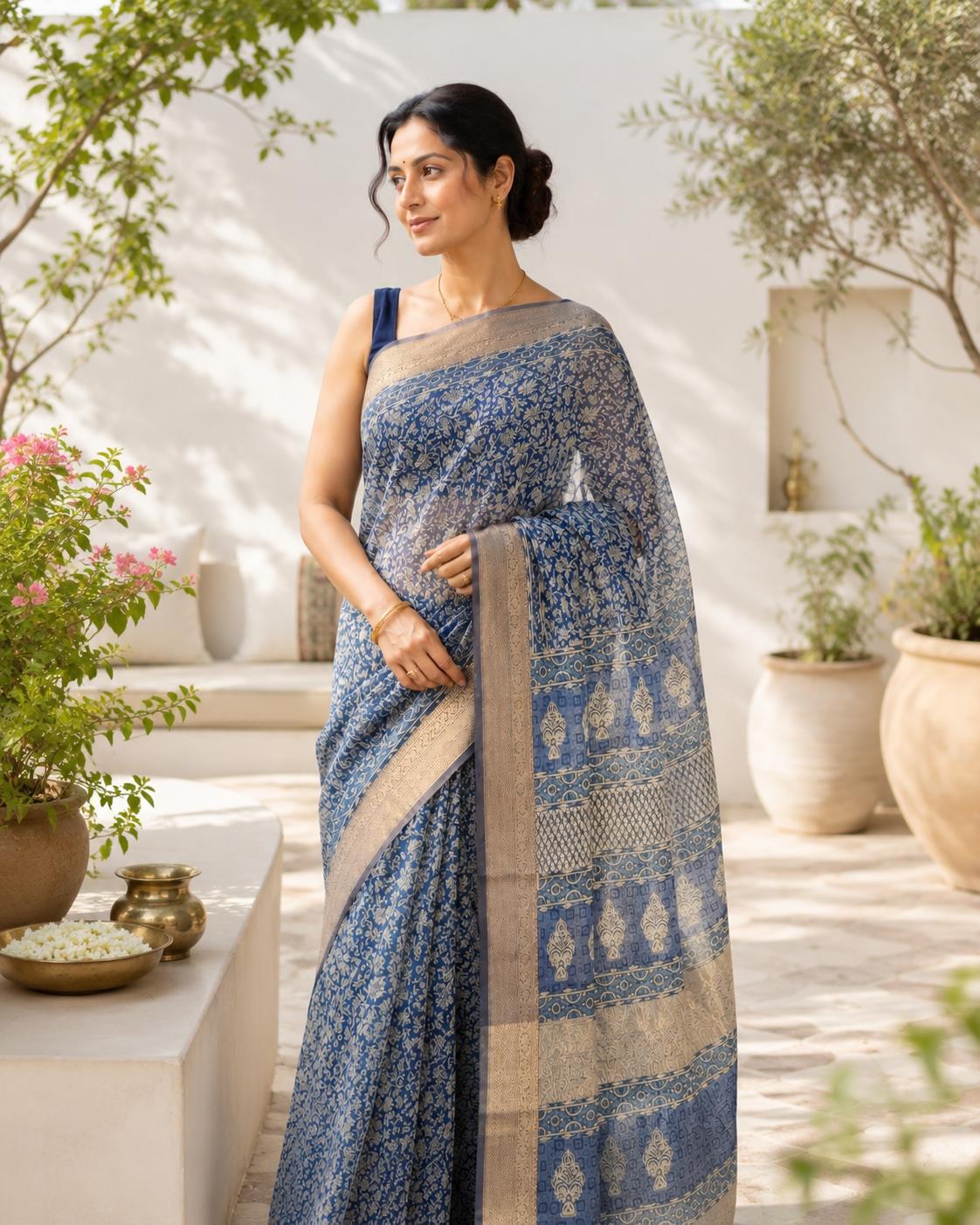 Neelvasant Linen Cotton Saree
