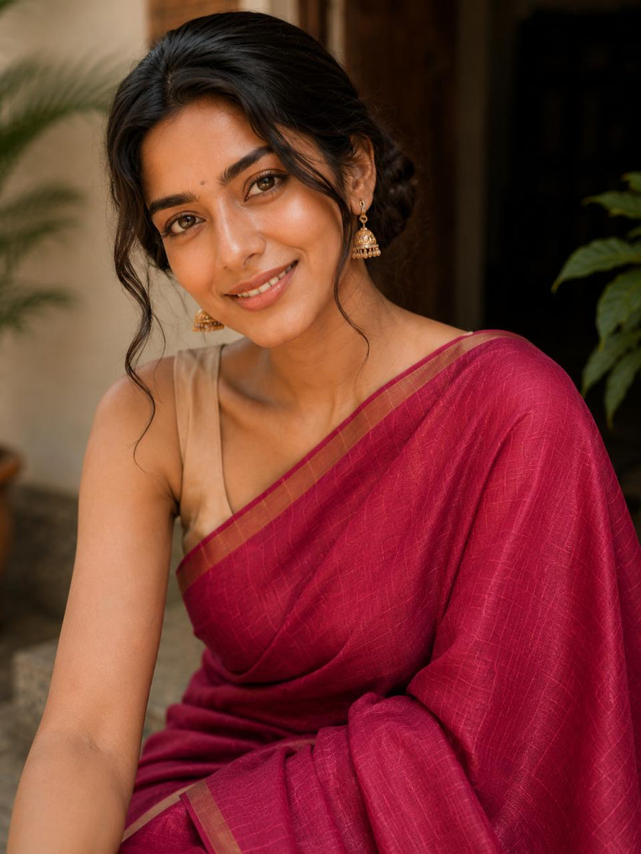 Silk Linen Saree Red