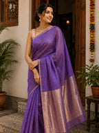 Silk Linen Saree Purple