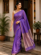 Silk Linen Saree Purple