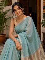 Silk Linen Saree Blue