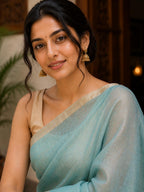 Silk Linen Saree Blue