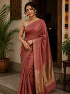 Silk Linen Saree Brick Red