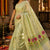 Silk Linen Jamdani Saree Pista Green