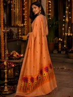 Silk Linen Jamdani Saree Orange
