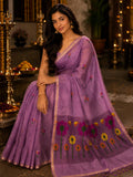 Silk Linen Jamdani Saree Mauve
