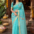 Silk Linen Saree With Hand Embroidery -sea green