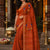 Silk Linen Saree With Hand Embroidery  Rust Orange