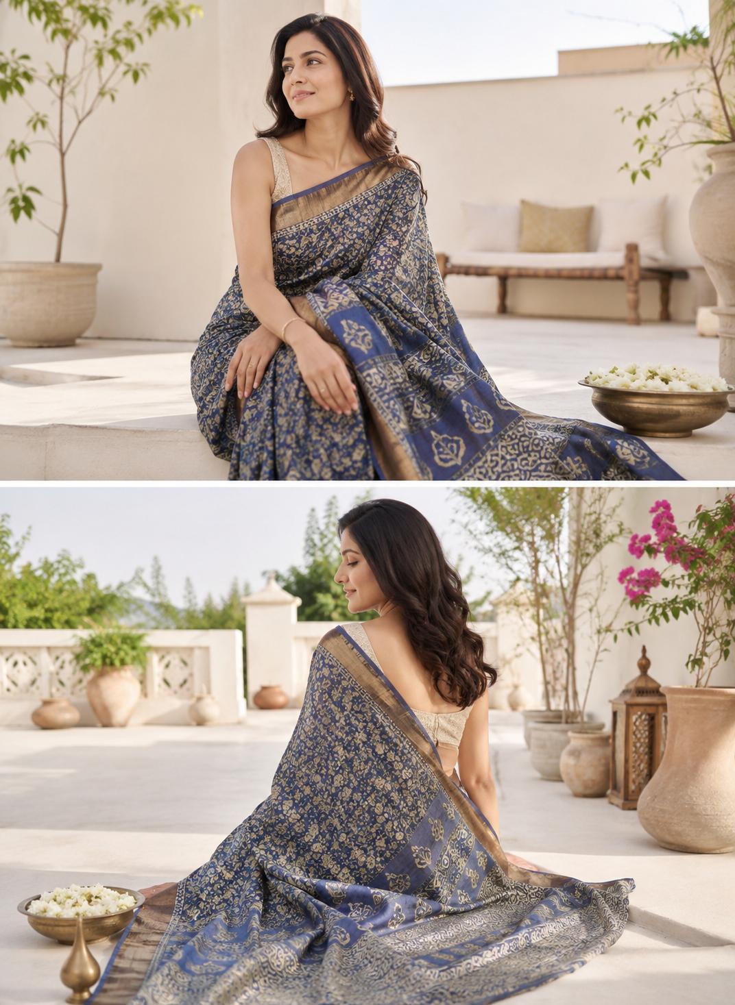 Nakshatra Jaal Linen Tissue Saree