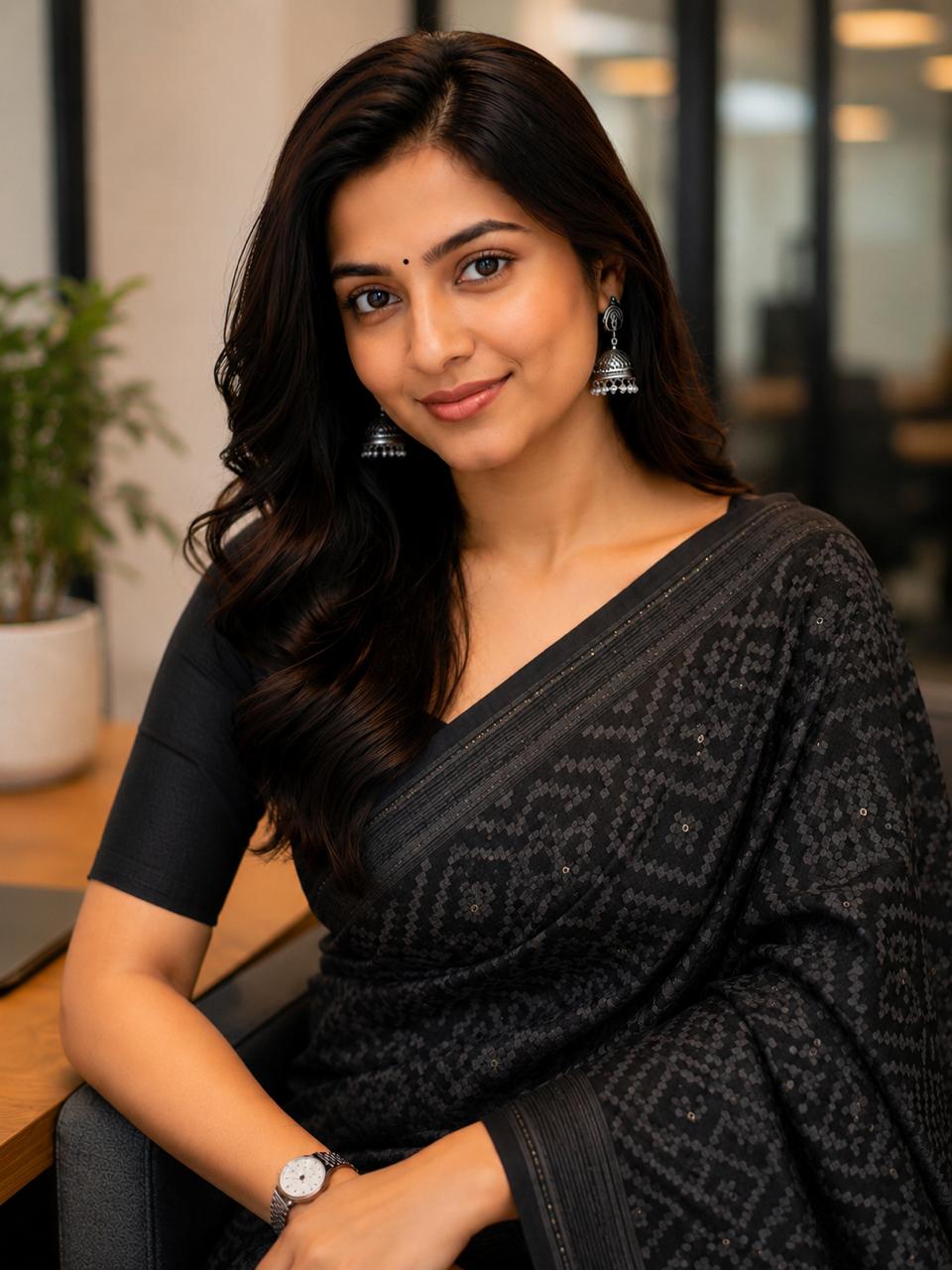 Cotton Jamdani Saree Black