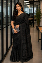 Cotton Jamdani Saree Black