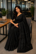 Cotton Jamdani Saree Black