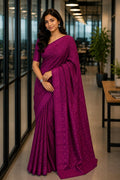 Cotton Jamdani Saree Plum