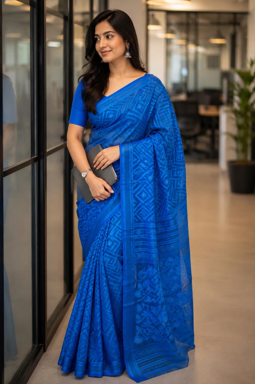 Cotton Jamdani Saree Black