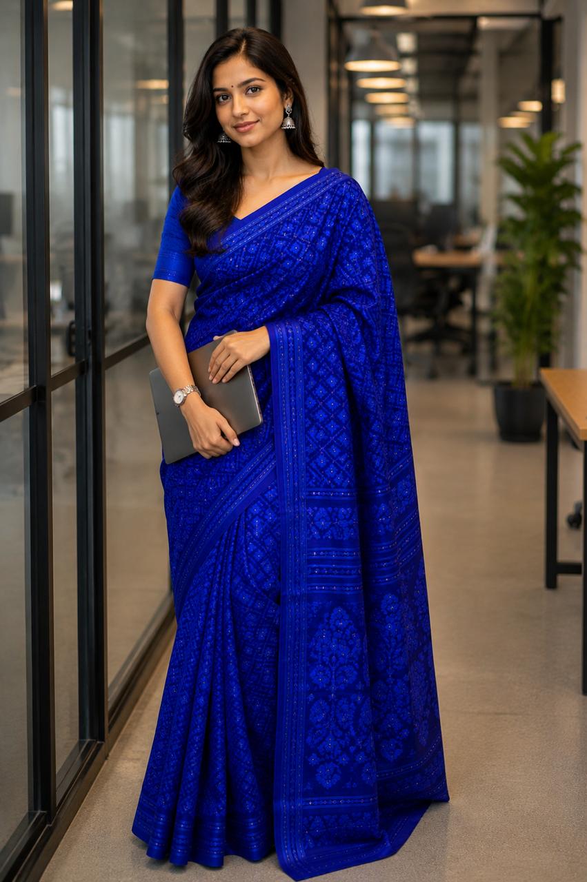 Cotton Jamdani Saree Black