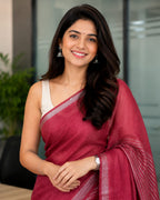 Pure Linen Saree Red