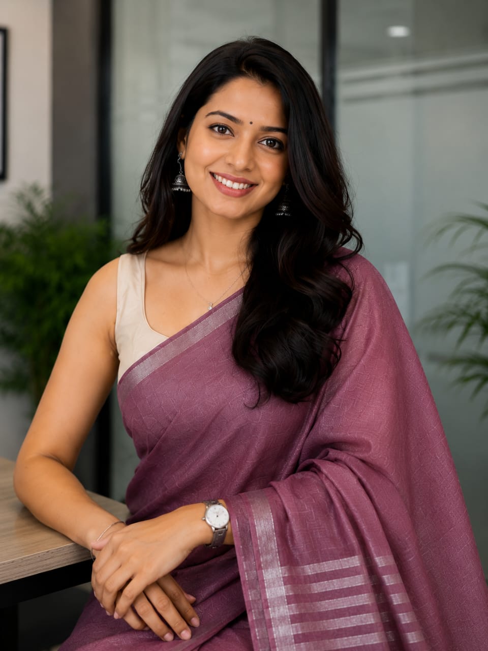 Pure Linen Saree -Mauve