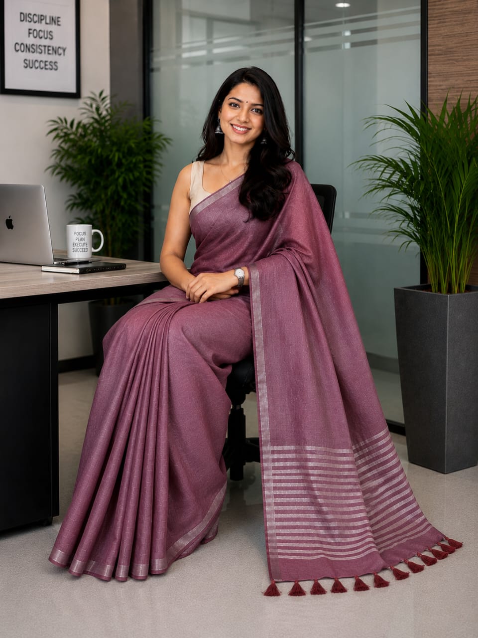Pure Linen Saree -Mauve