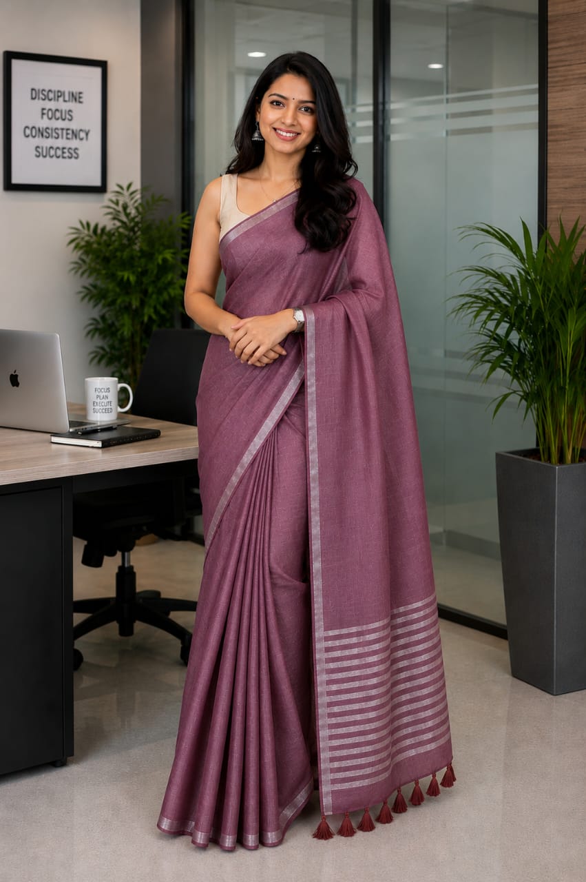Pure Linen Saree -Mauve