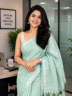 Minty Green Pure Linen Saree