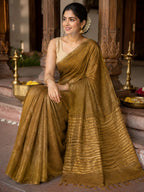 Linen Tissue Saree golden brown