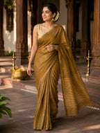 Linen Tissue Saree golden brown