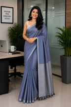 Dusty Blue Pure Linen Saree