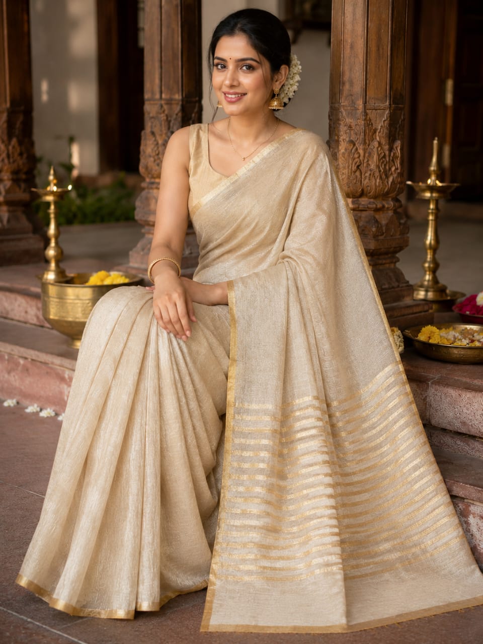 Linen Tissue Saree Ivory