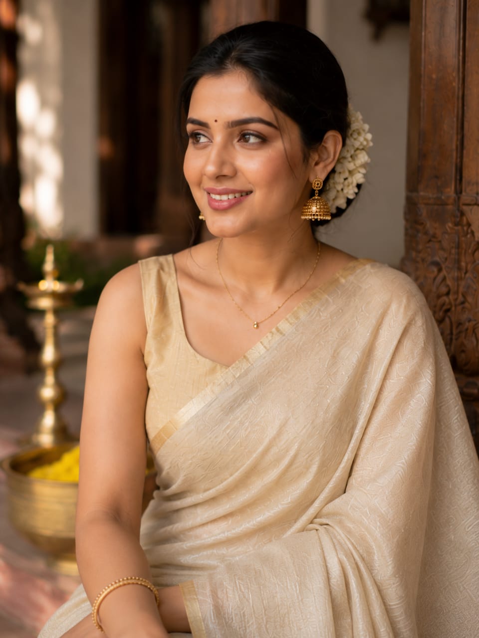 Linen Tissue Saree Ivory