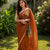 Pure Linen Saree  With Hand Embroydery Brown